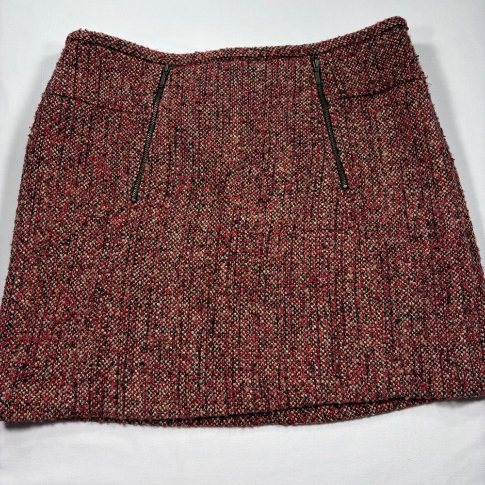 Willi Smith Red Tweed Mini Skirt Wool Blend Zipper Detail Size 10